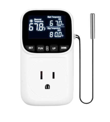 Backlit Digital Temperature Controller, Thermostat Socket Plug with Timer, Heating and Cooling Mode 110V 15A Fahrenheit