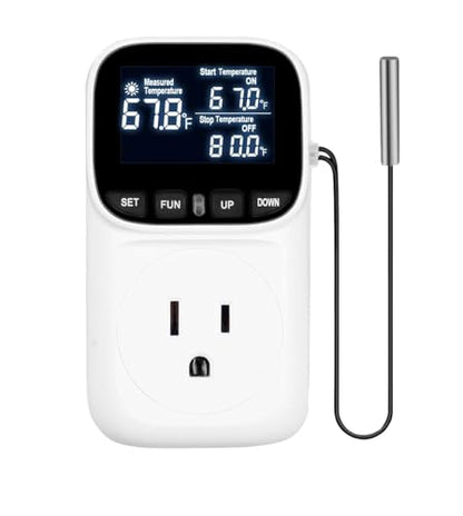Backlit Digital Temperature Controller, Thermostat Socket Plug with Timer, Heating and Cooling Mode 110V 15A Fahrenheit