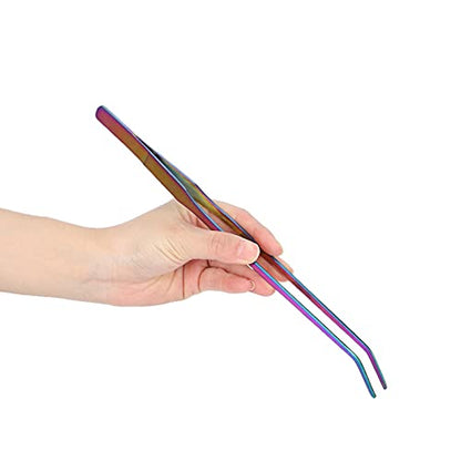 TITA-DONG 27cm Reptile Feeding Tongs, Rainbow Color Aquarium Tweezers Stainless Steel Fishbowl Long Tweezers, Aquascaping Tools for Hold Worms, Reptiles, Lizards, Bearded Dragon(27cm Curved Clip) - color: 27cm Curved Clip