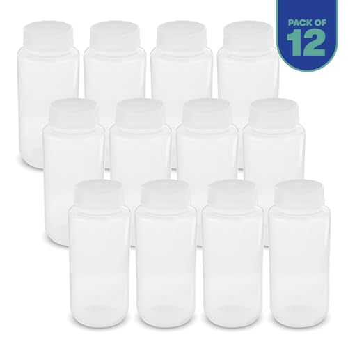 United Scientific™ Sample Bottles with Lids, Polypropylene, 500ml, 12-Pack | 16 oz Capacity, Autoclavable to 121°C, Leakproof Seal Rings, BPA & Phthalate Free, Wide Mouth Reagent Bottle, RoHS Compliant - size: 16 oz (Pack of 12)
