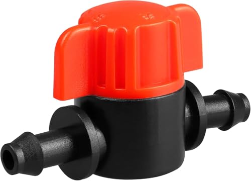 RedChili 25 Pack 1/4" Drip Irrigation Shut Off Valves, in-Line Barbed Ball Valve for 1/4 Inch Drip Irrigation Tubing Anti-Drop Drip Line Water Flow Control Valve Parts for Garden Irrigation System - size: 1/4" Shutoff Valve-50P
