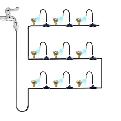 49.21Ft Drip Irrigation Kit System, 360° Bendable Garden Irrigation System | Adjustable Automatic Watering Misting System with 15 Nozzles for Greenhouse, Yard, Lawn, Plant , 5/16" Tubing - size: 49.21Ft