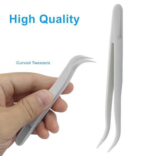 Coufce 12pc White Plastic Tweezers, 4.5 Inch Bent | DIY Jewelry Making, Crafts, Baking Decoration, Reptile Feeding & Bead Craft Tools