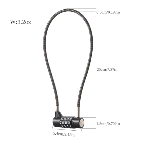 Combination Lock with Long Cable Durable Flexible 4 Digits Combo Locks 7.5” Locker Lock for Gym Locker School Cabinet Barn Gates/Sheds/Pet Cages Backpack Suitcase (7.5") - size: 7.5" Black