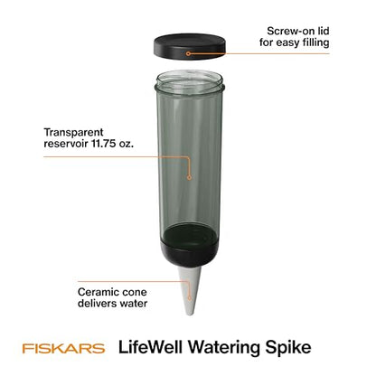 Fiskars 11.75oz Self-Watering Spike for Indoor Plants While Away | Vacation & Travel Plant Care, Continuous Hydration, Porous Ceramic Cone Stake for Slow Release - size: Watering Spike