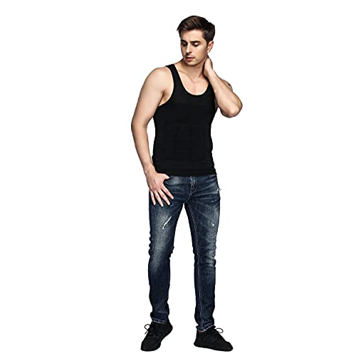 Odoland Men Compression Shirt 3 Pack Body Shaper Vest Tank Top | Nylon & Spandex, Moisture-wicking Tummy Shaper for Gym, Running, Daily, Breathable, Stretchy - color: Black/Black/Black, size: Medium