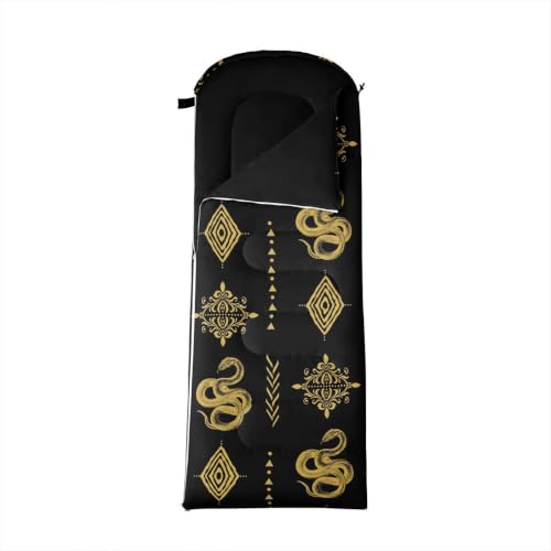 Erosebridal Sugar Skull Kids Sleeping Bag Southwestern Aztec Western Camping Blanket for Hiking Travel Hunting Sleep Bag - color: Black Yellow Gold 11