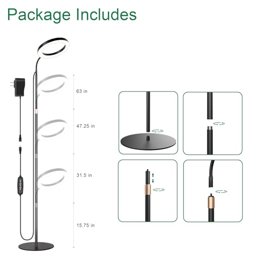 LBW 10.2in Grow Lights for Indoor Plants Full Spectrum with Stand, Floor Plant Growing Lamp for Large Plants, Auto ON/Off Timer 4/8/12H, 4 Dimmable Levels, 68in Adjustable Height - size: 1 Head 10.2" Jumbo Black