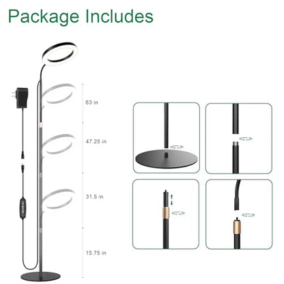 LBW 10.2in Grow Lights for Indoor Plants Full Spectrum with Stand, Floor Plant Growing Lamp for Large Plants, Auto ON/Off Timer 4/8/12H, 4 Dimmable Levels, 68in Adjustable Height - size: 1 Head 10.2" Jumbo Black