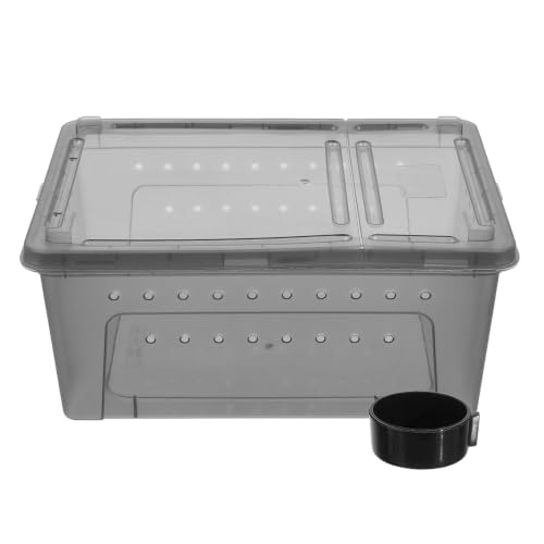ibasenice Large Black Plastic Reptile Feeding Box with Water Dish, Ventilated Breeding Enclosure for Lizards, Spiders, Geckos, and Frogs, Portable Habitat Terrarium for Pet Reptiles