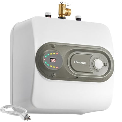Electric Tank Water Heater, 4-Gallon Under Sink Instant Hot Water Tank，Equipped with Digital Temperature Display for RV, Camper, Kitchen, Food Truck，Wall or Floor Mounted, Grey - color: Gray, style: 4 Gallon