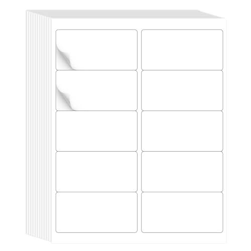 L LIKED 2"x4" Printable White Label Stickers 500 Labels 50 Sheets | Matte, permanent adhesive, laser/inkjet compatible, 10 per sheet, multipurpose for shipping, address & FBA - size: 50 Sheets