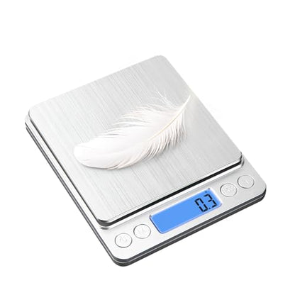 Small Digital Food Scale Ounce/OZ and Gram Scale, Kitchen Scale 3000g/0.1g High Precision for Baking, Soap Making, Jewelry, Includes 2 Trays and Batteries, 9 Units, Tare Function, Easy to Store - color: Silver