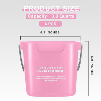 Roshtia 6 Pcs 3 Quart Sanitizing Cleaning Bucket Square,Pink | Sanitation Bucket Samll Sanitizer Pails for Restaurant Commercial Kitchen Cleaning, Detergent Storage for Office School - color: Pink