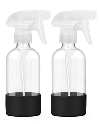 Worldgsb 2 Pack Glass Spray Bottles 8 oz, Empty Refillable Containers with Silicone Sleeve Protection, Glass Spray Bottles for Cleaning Solutions, Hair and Plants with Adjustable Nozzles Black - color: Black, size: 2 Pack