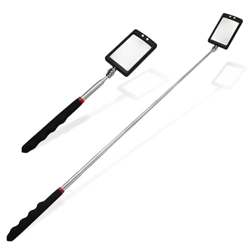 2Pcs Telescoping Lighted Inspection Mirror, Extendable Inspection Mirror | 360° Rotation, Retractable Handle, Bright LED Lights, for Inspection Viewing Mechanic Checking