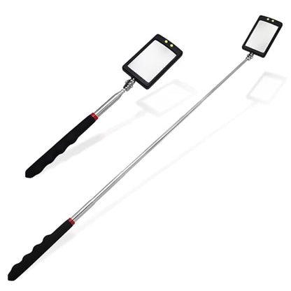 2Pcs Telescoping Lighted Inspection Mirror, Extendable Inspection Mirror | 360° Rotation, Retractable Handle, Bright LED Lights, for Inspection Viewing Mechanic Checking