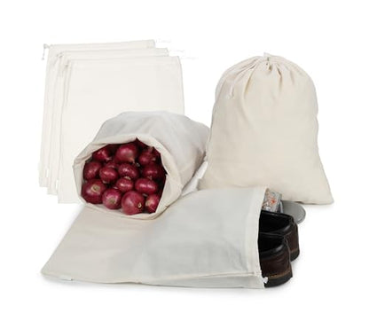 Cotton Storage Bags – X-Large 14x18 Inch (6-Pack) – Reusable Muslin Bags with Drawstrings – Biodegradable Canvas Fabric Sacks – Perfect for Bread, Bulk Produce, Potatoes, Onions, Shoes - size: 14 x 18 inches (Pack of 6)
