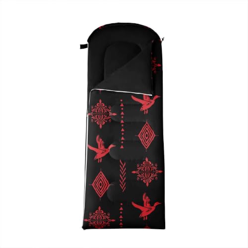 Erosebridal Sugar Skull Sleeping Bag for Kids Southwestern Aztec Western Camping Blanket for Hiking Travel Hunting Sleep Bag - color: Black Red 22