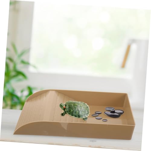 Turtle Basking Platform and Feeding Dish for Reptiles Multi-Functional Water Bowl for Turtles Tortoises Frogs and Lizards Plastic Grain Design