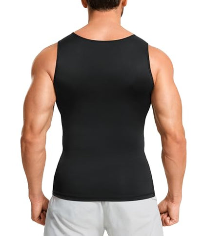 Gotoly Men's Compression Shirt Shapewear Slimming Body Shaper Vest | Man boobs slimming, double-layer tummy control, seamless round neck, invisible under fitted tees, 4-way stretch fabric - color: Black, size: Large