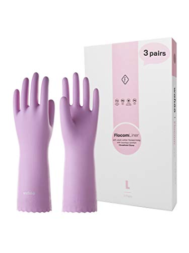 LANON 3 Pairs wahoo Cleaning Gloves,Cotton Flocked Liner,Mauve Mist,Small | Skin-Friendly, Dish Washing, Reusable, Latex Free, DEHP-Free, Non-Slip, Dishwashing Household Kitchen Gloves - color: Mauve Mist, size: Small (Pack of 3)