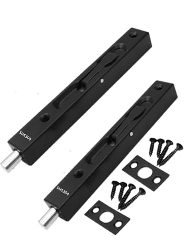 szhdxsy 2-Pack Hidden Latch & Bolt 304 Stainless Steel 8 inch(202cm) Security Door Bolt Latch, Double Door Lever Action Flush Bolt Latch, French Door Slide Bolt Lock,Black