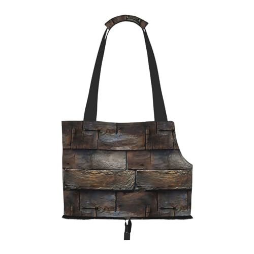 Small Pet Carrier Purse Bag, Rustic Aged Wood Tile Print Shoulder Bag for Dogs Cats, Puppy Tote Travel Handbag - color: Rustic Aged Wood Tile
