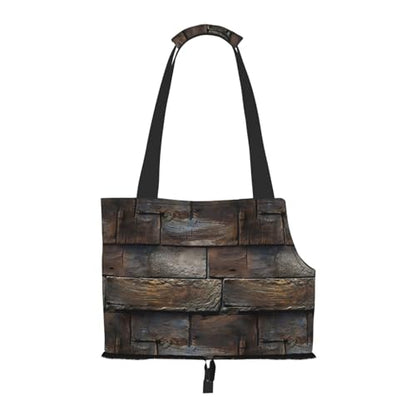 Small Pet Carrier Purse Bag, Rustic Aged Wood Tile Print Shoulder Bag for Dogs Cats, Puppy Tote Travel Handbag - color: Rustic Aged Wood Tile