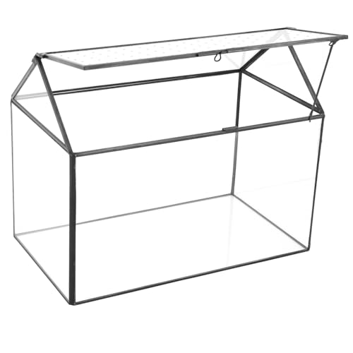 NCYP Glass Terrarium with Acrylic Lid, 10.2x5.9x8.2 Inches House Shape Glass Terrarium for Snails, Indoor Tabletop Decor, Handmade (Plants Not Included)