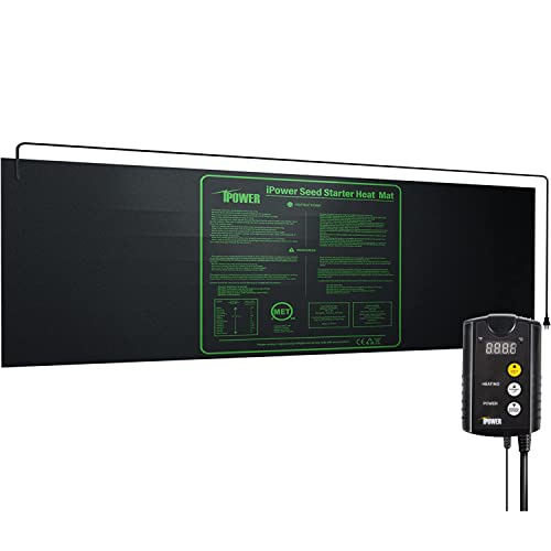 iPower GLHTMTCTRLHTMTL 48" x 20" Warm Hydroponic Seedling Heat Mat and Digital Thermostat Control Combo Set for Plant Germination, Black - size: 48" x 20", style: with Controller