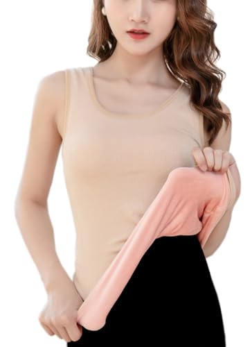Womens Cotton Thermal Fleece Lined Underwear Tops Cami Tank Top Warm Base Layer Vest - color: Z-khaki&khaki, size: L / (Fit 120~145 lb)