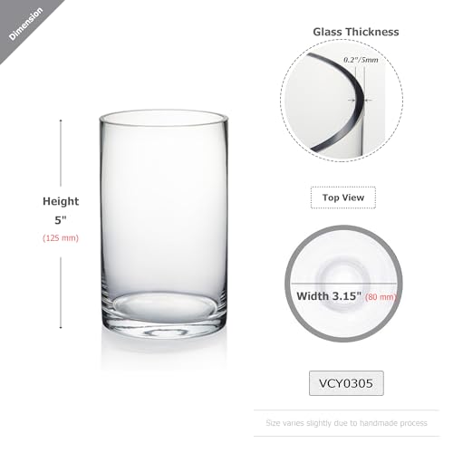 WGVI Quality Thick Clear Cylinder Glass Vase, 3" W x 5" H, Floral Container, Glass Candle Holder, Flower Vases, Wedding Centerpiece, Planter Terrarium, Table Top Home Décor Accent, 1 Piece - size: 3"x5"H