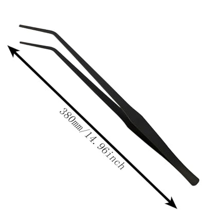 15 Inch Black Curved Aquarium Tweezers Stainless Steel With Rust Proof Carbonized Coating Reptile Feeding Tongs For Aquatic Plants Lizards Spiders Snakes Geckos