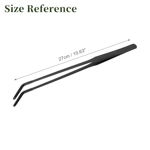 Reptile Feeding Tongs, Stainless Steel Lizard Feeding Tongs, Aquarium Curved Feeding Tweezers for Reptiles with Rubber Tip, Terrarium Feeding Tongs for Gecko, 10.63" Length, Black - size: 10.63"