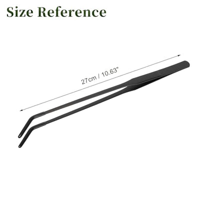 Reptile Feeding Tongs, Stainless Steel Lizard Feeding Tongs, Aquarium Curved Feeding Tweezers for Reptiles with Rubber Tip, Terrarium Feeding Tongs for Gecko, 10.63" Length, Black - size: 10.63"