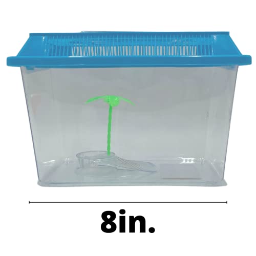 Needzo Portable Hermit Crab Tank, Plastic Carrier Cage with Lid and Handle, Small Terrariums for Reptiles, Crabs, Lizards, and More with Palm Tree Accessory, 8 inches