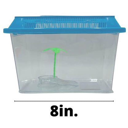Needzo Portable Hermit Crab Tank, Plastic Carrier Cage with Lid and Handle, Small Terrariums for Reptiles, Crabs, Lizards, and More with Palm Tree Accessory, 8 inches