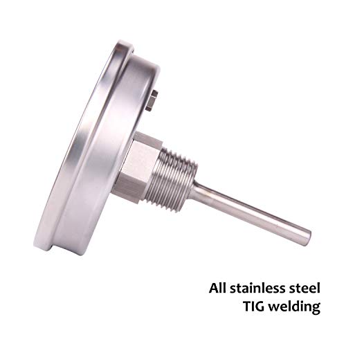 MEASUREMAN Fully Stainless Steel Pot, Kettle, Brewing Bimetal Thermometer, 3" Dial, 2-1/2" Stem, 0-250 deg F/-20-120 deg C, -1% Accuracy, Adjustable, 1/2" NPT Back Mount - size: 0-250 deg F/-20-120 deg C, style: 2-1/2" Stem