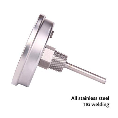 MEASUREMAN Fully Stainless Steel Pot, Kettle, Brewing Bimetal Thermometer, 3" Dial, 2-1/2" Stem, 0-250 deg F/-20-120 deg C, -1% Accuracy, Adjustable, 1/2" NPT Back Mount - size: 0-250 deg F/-20-120 deg C, style: 2-1/2" Stem