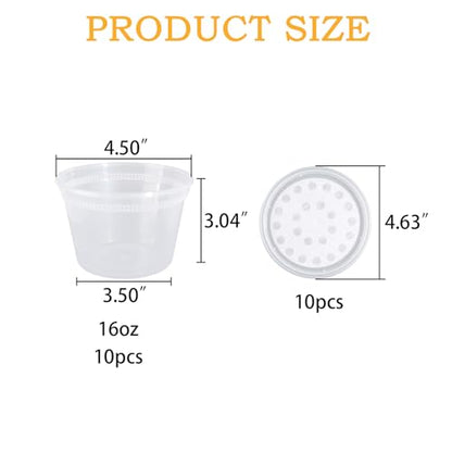 Deli Cups with Fabric Vented Lids 16 OZ, 10 Pack | Culture Cup Mesh Container, Bug Viewer Critter Insect Cage, Magnifying Insect Box