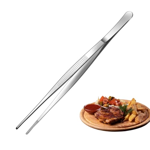 Aniso Long Tweezers, Stainless Steel, 10 inches | Precision Serrated Tip, Cooking Tweezers Tongs， For Barbecue, Hand-Made，Steaks, Bread, Pizza, Salads - size: 10 inches