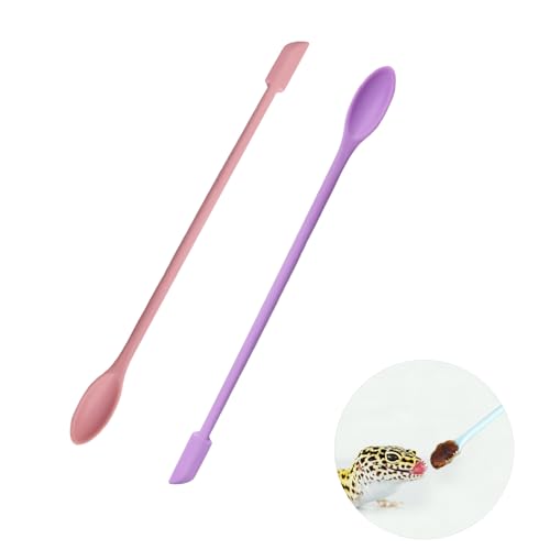 2Pcs Reptile Spoon, Reptile Powder Fruit Mixing Stirring Food Long Handle Feeding Tool Fit Crested Gecko Gargoyle Bearded Dragon