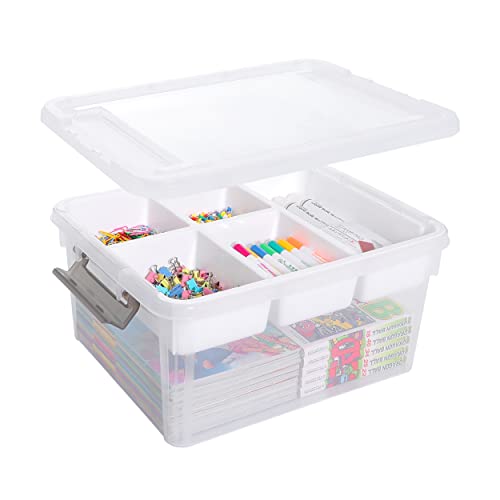 Citylife 17QT Clear Craft Organizers and Storage Box with Removable Tray | Stackable Art Supply Organizer Storage Bins with Lids for Beads, Markers, Sewing, Tools, Playdoh, Coloring Books, Made in USA - size: 17 Qt- 1 Pack