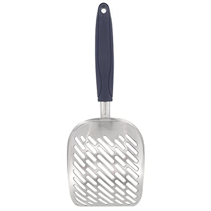 Non-Stick Metal Cat Litter Scoop with Long Handle, Solid Aluminum Alloy Deep Shovel, Kitten Pooper Lifter Scoop with Hole, Durable Kitty Litter Box Scooper Poop Sifter (Dark)