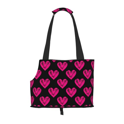 Small Pet Carrier Purse Bag, Cute Love Heart Print Shoulder Bag for Dogs Cats, Puppy Tote Travel Handbag - color: Cute Love Heart