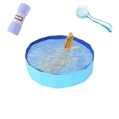 Bearded Dragons Foldable Bathtub with Soft Brush and Towel Set Reptile Accessories Swimming Pool Relax Cleaning Set for Small Pets Guniea Pig Turtle Hedgehog (19.68x3.14In) - color: 19.68x3.14in