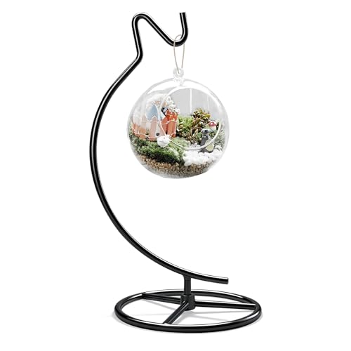 Ornament Display Stand with Hook, 11" Black Iron Hanging Stand for Air Plants, Glass Balls, Witch Balls, Terrariums, Christmas & Wedding Decorations, Home & Office Decor (black)