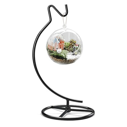 Ornament Display Stand with Hook, 11" Black Iron Hanging Stand for Air Plants, Glass Balls, Witch Balls, Terrariums, Christmas & Wedding Decorations, Home & Office Decor (black)