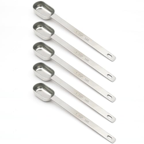 5PCS 1TSP(5ML) Measuring Spoon, Stainless Steel Long Handle Teaspoons | High Precision, Food-Grade Stainless Steel, ‌Rust-Free, Dishwasher-Safe, Easy-Read Markings, Multi-Purpose, Sturdy & Durable - size: 1tsp|1/3tbsp|5ml|1/6oz